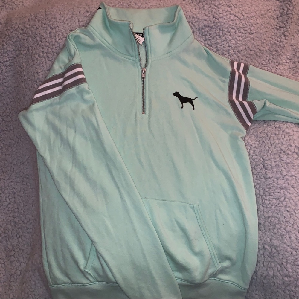 PINK mint quarter zip sweater